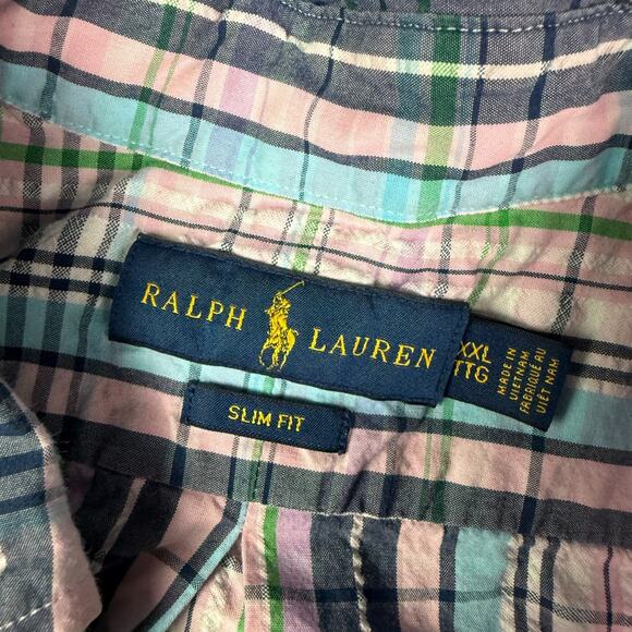 Ralph Lauren Shirt Mens 2XL Multicolor Plaid Slim Fit Seersucker Short Sleeve - Picture 3 of 8